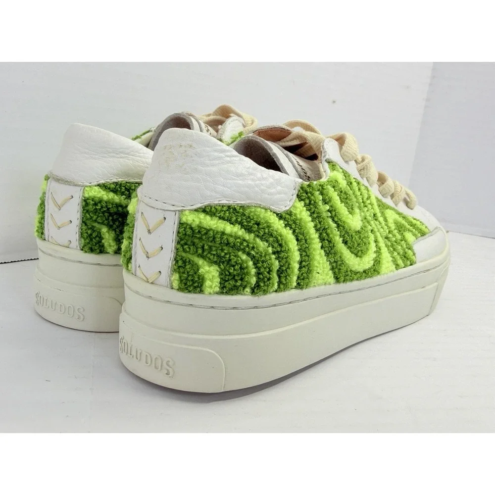 Soludos Ibiza Platform Sneakers Women's 8.5 Green Terry Swirl Leather